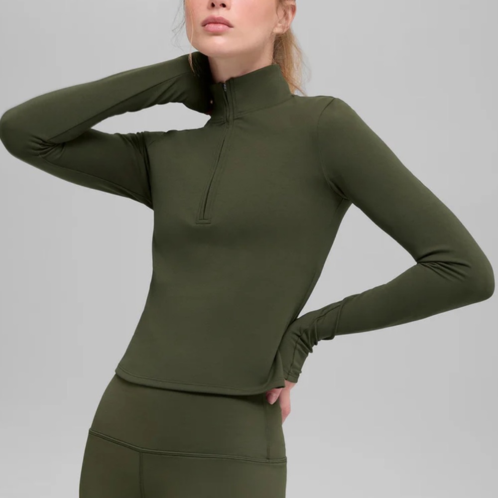 ALO Softsculpt Precision 1/4 Zip Long Sleeve Green Olive M